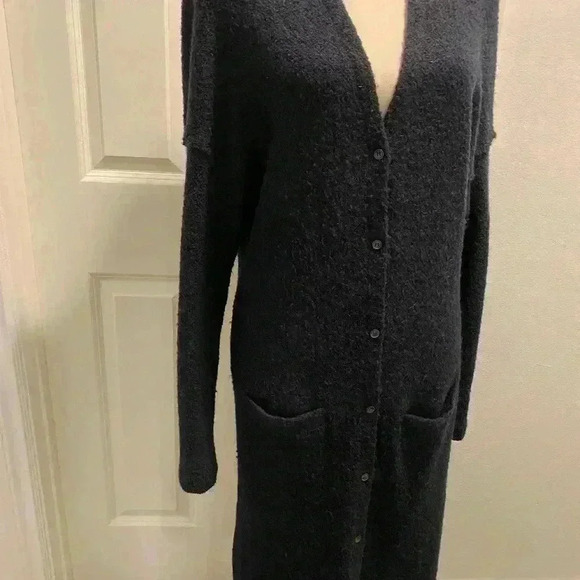 3 Dots Womens Long Black Cardigan buttons acrylic poly mohair wool blend  M - Picture 12 of 14
